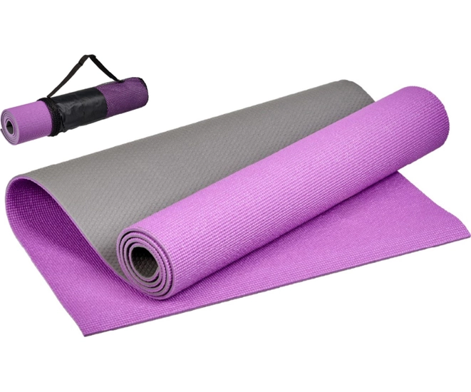 Коврик для йоги и фитнеса, 173*61*0,6 см, двухслойный фиолетовый/серый с чехлом фото #1