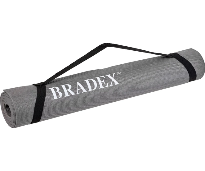 Коврик для йоги и фитнеса Bradex, 190*61*0,5 см, серый с переноской