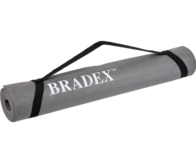 Коврик для йоги и фитнеса Bradex, 190*61*0,5 см, серый с переноской фото №1