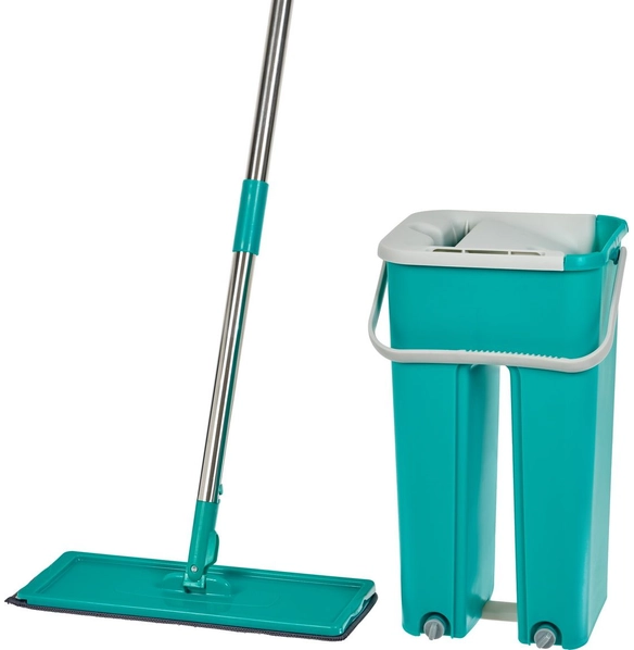 Швабра с отжимом и ведром квадратная, пластиковая, бирюзовая